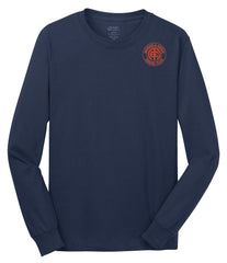 Navy Men's Long-Sleeve T-Shirt with Red Morris & Essex logo
