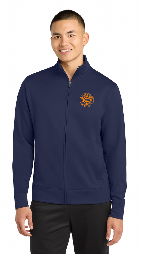 Navy Men's Eddie Bauer Base Fleece with red Morris & Essex logo