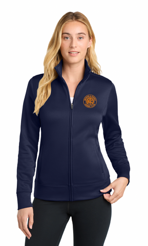 Navy Women's Eddie Bauer Base Fleece with red Morris & Essex logo