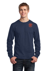 Navy Men's Long-Sleeve T-Shirt with Red Morris & Essex logo