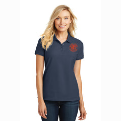 Navy Women's Polo Shirt with red Morris & Essex logo